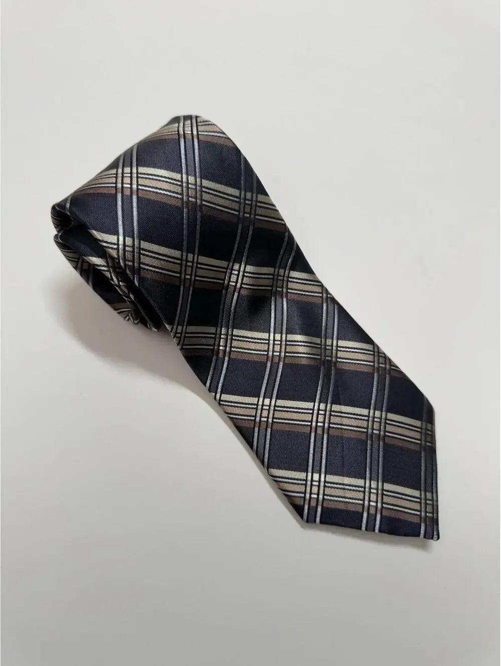 Pronto Uomo‎ Men's 100% Silk Tie Charcoal Plaid